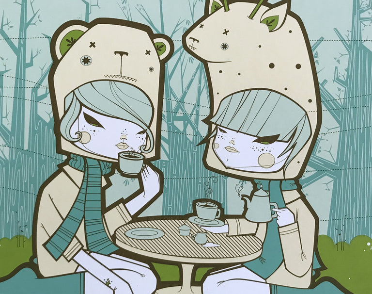 "Bear Giraffe Tea Party" Screen Print